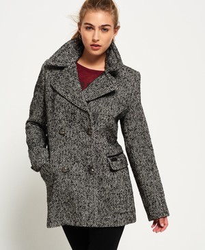 Superdry Classic Wool Pea Női Kabát Szürke | QJWDY5964